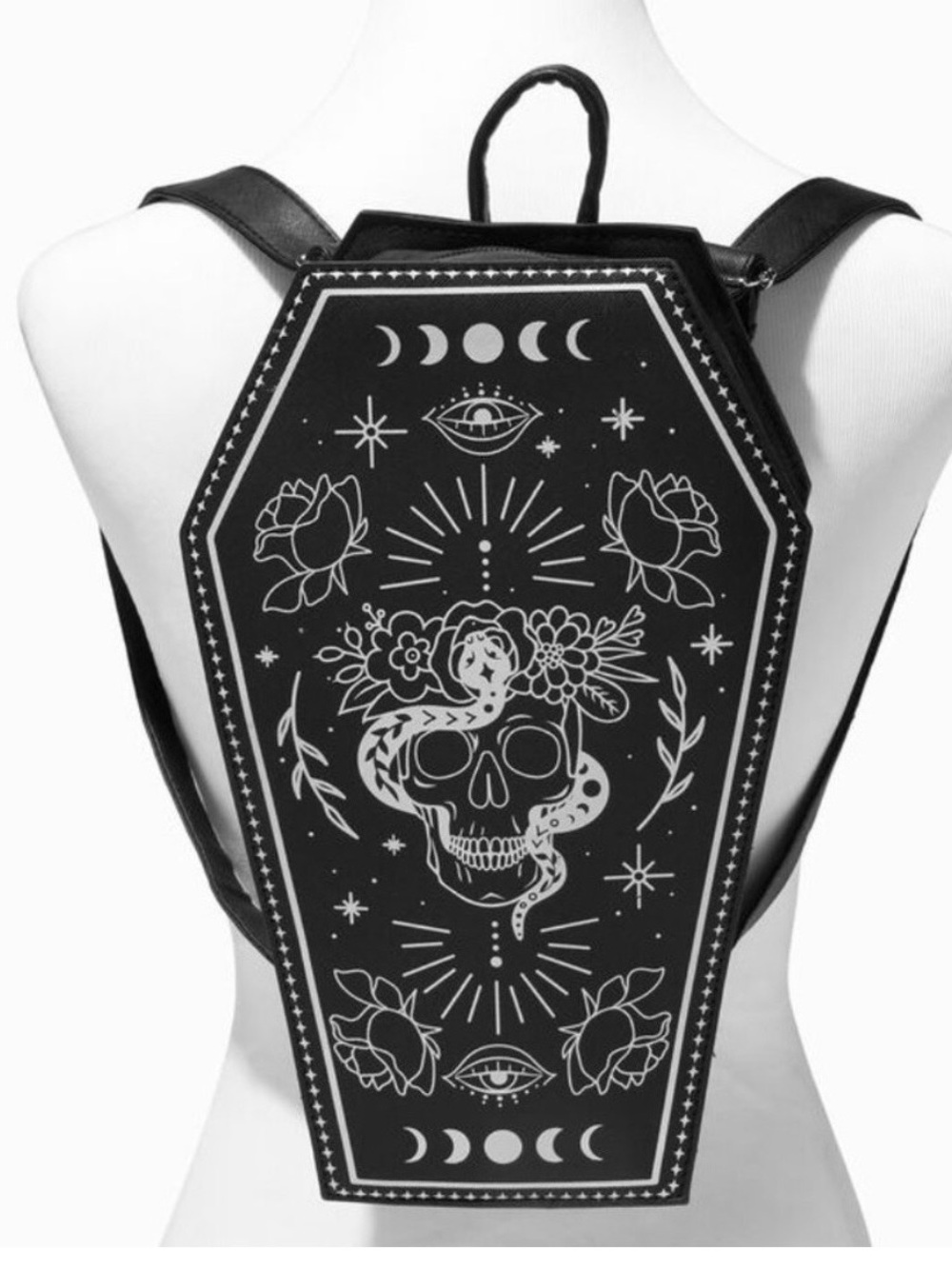 Claire's Coffin Shaped Celestilal Black Backpack NWT